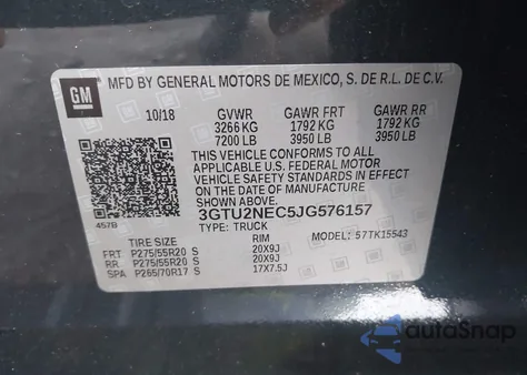 2018 GMC Sierra Slt z USA, uszkodzony, nr VIN 3GTU2NEC5JG576157